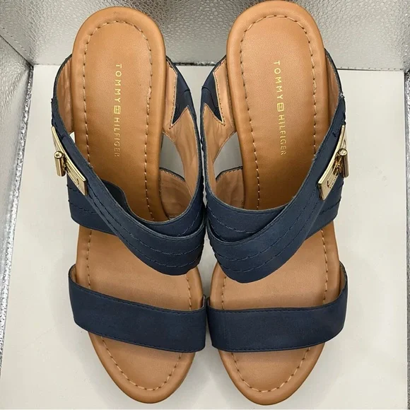 Tommy Hilfiger Navy Blue Mili Cork Wedge Sandal Size 7.5 - Picture 10 of 16